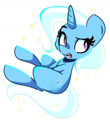 Size: 1525x1693 | Tagged: safe, artist:kindakismet, trixie, pony, unicorn, g4, female, horn, mare, open mouth, simple background, solo, sparkles, white background