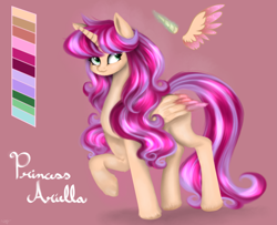 Size: 3337x2712 | Tagged: safe, artist:synthsparkle, oc, oc only, oc:princess ariella, alicorn, pony, pony driland, fanfic, fanfic art, full body, high res, reference, reference sheet, solo, wings