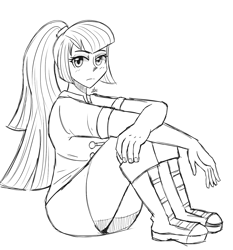 Size: 1400x1500 | Tagged: safe, artist:zachc, sonata dusk, equestria girls, g4, ass, butt, female, monochrome, sitting, sketch, solo