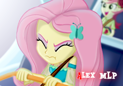 Size: 1028x720 | Tagged: safe, artist:alex mlp, edit, edited screencap, screencap, fluttershy, roseluck, equestria girls, equestria girls specials, g4, my little pony equestria girls: better together, my little pony equestria girls: rollercoaster of friendship, cute, eyes closed, geode of fauna, hairpin, jewelry, magical geodes, necklace, solo focus