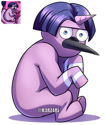 Size: 2038x2397 | Tagged: safe, artist:h3rz4rl, twilight sparkle, oc, oc only, oc:sasuke, hippogriff, hybrid, anthro, abomination, baby, crossover ship offspring, cursed image, disappointment incarnate, female, high res, interspecies offspring, kill it, la creatura, male, nightmare fuel, not salmon, offspring, parent:mordecai, parent:twilight sparkle, parents:mordetwi, simple background, solo, wat, what has magic done, what has science done, white background, why