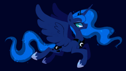 Size: 1280x725 | Tagged: safe, artist:bumblesnail-art, princess luna, alicorn, pony, g4, blue background, female, mare, no pupils, profile, simple background, solo, spread wings, wings