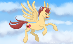 Size: 2500x1500 | Tagged: safe, artist:julymays, oc, oc only, pegasus, pony, beard, cloud, facial hair, flying, male, solo, stallion, wings