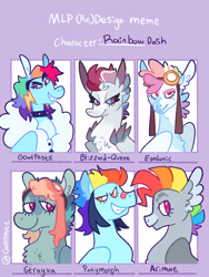 Size: 2448x3250 | Tagged: safe, artist:goatpaste, rainbow dash, pegasus, pony, g4, alternate design, bandaid, bandaid on nose, bust, chest fluff, choker, eyelashes, female, goggles, grin, high res, mare, multicolored hair, rainbow hair, six fanarts, smiling, smirk, spiked choker