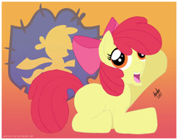Size: 1024x805 | Tagged: safe, artist:ladyanidraws, apple bloom, earth pony, pony, g4, cutie mark crusaders patch, female, filly, open mouth, open smile, smiling, solo
