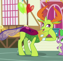 Size: 411x399 | Tagged: safe, screencap, spike, thorax, changedling, changeling, dragon, g4, season 7, triple threat, cropped, cute, duo, duo male, king thorax, male, open mouth, thorabetes, wingless spike