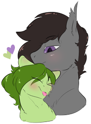 Size: 2039x2767 | Tagged: safe, artist:cold blight, oc, oc only, oc:lief, oc:windwalker, bat pony, pony, :p, bat pony oc, blushing, couple, cute, duo, floppy ears, happy, heart, high res, simple background, size difference, smiling, tongue out, transparent background, windsong