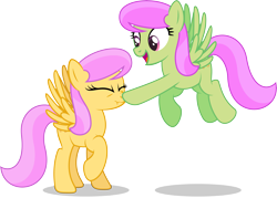 Size: 6775x4844 | Tagged: safe, artist:starcollider, merry may, sunny rays, pegasus, pony, g4, .ai available, absurd resolution, background pony, boop, duo, duo female, eyes closed, female, flying, mare, nose wrinkle, open mouth, open smile, raised hoof, scrunchy face, show accurate, siblings, simple background, sisters, smiling, spread wings, transparent background, vector, wings