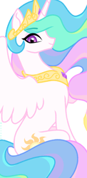 Size: 1080x2214 | Tagged: safe, artist:horizon, princess celestia, alicorn, pony, g4, looking at you, profile, smiling, solo, spread wings, wings