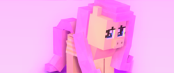 Size: 3440x1440 | Tagged: safe, fluttershy, pegasus, pony, g4, female, mare, mine-imator, minecraft, pink background, shy, simple background, solo