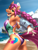 Size: 4500x6000 | Tagged: safe, artist:mykegreywolf, sunny starscout, earth pony, anthro, g5, absurd resolution, ass, beach, breasts, busty sunny starscout, butt, clothes, cute, female, high-cut clothing, looking at you, looking back, looking back at you, looking over shoulder, ocean, one-piece swimsuit, open mouth, open-back swimsuit, outdoors, solo, sunny starbutt, sunnybetes, swimsuit, tail, tail hole
