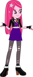 Size: 3006x6980 | Tagged: safe, artist:tacos67, oc, oc only, equestria girls, g4, clothes, equestria girls-ified, eyelashes, female, fingerless gloves, gloves, grin, high heels, not pinkie pie, shoes, shrug, simple background, skirt, smiling, solo, story included, torn clothes, transparent background