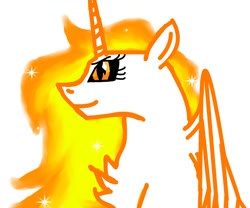 Size: 1200x1000 | Tagged: safe, artist:goldlines005, daybreaker, alicorn, pony, g4, eyelashes, horn, mane of fire, missing accessory, simple background, smiling, solo, white background, wings