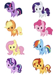 Size: 1500x1999 | Tagged: safe, artist:horizon, applejack, fluttershy, pinkie pie, rainbow dash, rarity, starlight glimmer, sunset shimmer, twilight sparkle, alicorn, earth pony, pegasus, pony, unicorn, g4, applejack's hat, cowboy hat, cute, hat, mane six, simple background, twilight sparkle (alicorn), white background