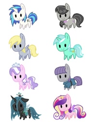 Size: 1500x1999 | Tagged: safe, artist:horizon, derpy hooves, diamond tiara, dj pon-3, lyra heartstrings, maud pie, octavia melody, princess cadance, queen chrysalis, vinyl scratch, alicorn, earth pony, pegasus, pony, unicorn, g4, cute