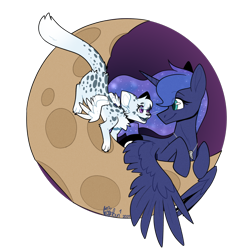 Size: 2500x2500 | Tagged: safe, artist:lionbun, princess luna, oc, oc:fenja, alicorn, pony, g4, cute, female, high res, mare, moon, patreon, patreon reward, pet, simple background, transparent background