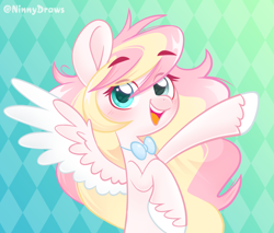 Size: 2654x2259 | Tagged: safe, artist:ninnydraws, oc, oc only, oc:ninny, pegasus, pony, bowtie, bust, eyebrows, fluffy, heterochromia, high res, looking at you, solo