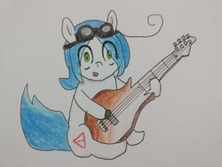 Size: 4000x3000 | Tagged: safe, artist:cherro, oc, oc only, oc:mal, pony, bass guitar, female, goggles, musical instrument, solo, traditional art