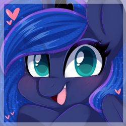 Size: 500x500 | Tagged: safe, artist:sakukitty, princess luna, pony, g4, blushing, bust, colored pupils, cute, female, heart, looking at you, lunabetes, mare, open mouth, portrait, solo
