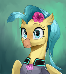 Size: 2700x3000 | Tagged: safe, alternate version, artist:egil, princess skystar, classical hippogriff, hippogriff, equestria at war mod, g4, my little pony: the movie, blue eyes, bust, clothes, cute, eyelashes, female, freckles, high res, portrait, quadrupedal, skyabetes, solo, uniform