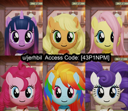 Size: 1650x1440 | Tagged: artist needed, safe, applejack, fluttershy, pinkie pie, rainbow dash, rarity, twilight sparkle, earth pony, pegasus, pony, unicorn, g4, face, female, mii, miitopia, nintendo