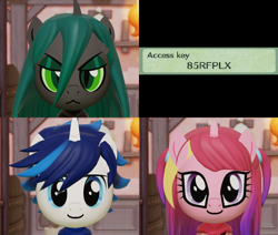 Size: 1274x1080 | Tagged: safe, artist:pastthesouthpole, princess cadance, queen chrysalis, shining armor, alicorn, changeling, changeling queen, pony, unicorn, g4, face, female, male, mii, miitopia, nintendo