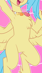 Size: 1073x1847 | Tagged: safe, artist:annakitsun3, edit, princess skystar, classical hippogriff, hippogriff, g4, my little pony: the movie, belly, chest fluff, cropped, jewelry, necklace, open mouth, pictures of bellies, solo