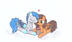 Size: 2646x1568 | Tagged: safe, artist:zocidem, oc, oc only, oc:blueshadow, pegasus, pony, drawing, drink, lying down, romance