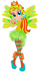 Size: 1025x1920 | Tagged: safe, artist:marihht, artist:princesssnowofc, artist:user15432, fairy, human, equestria girls, g4, alternate hairstyle, barely eqg related, base used, clothes, colored wings, crossover, crown, ear piercing, earring, equestria girls style, equestria girls-ified, fairy princess, fairy wings, fairyized, fins, gradient wings, green hair, heart hands, jewelry, long hair, nintendo, piercing, ponytail, princess daisy, regalia, shoes, simple background, sirenix, solo, sparkly wings, super mario bros., transparent background, wings, winx, winx club, winxified, yellow wings