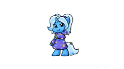 Size: 600x335 | Tagged: safe, artist:zutcha, trixie, pony, unicorn, g4, >:3, alternate hairstyle, babysitter trixie, bipedal, clothes, hoodie, smiling, solo