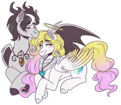 Size: 3000x2600 | Tagged: safe, artist:monnarcha, oc, oc only, oc:angel light, oc:void, angel, angel pony, demon, demon pony, original species, pony, high res