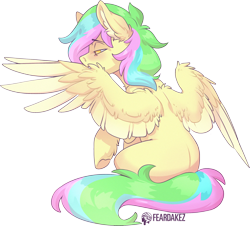 Size: 2080x1879 | Tagged: safe, artist:kez, oc, oc only, oc:flavorful sweets, pegasus, pony, ear fluff, grooming, preening, raised hoof, simple background, solo, transparent background, wings