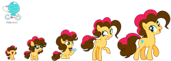 Size: 9473x3354 | Tagged: safe, artist:galaxyswirlsyt, oc, oc:party pie, earth pony, pony, 5-year-old, age progression, baby, baby pony, female, filly, mare, offspring, parent:cheese sandwich, parent:pinkie pie, parents:cheesepie, simple background, teenager, transparent background