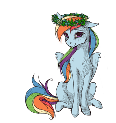 Size: 1500x1594 | Tagged: safe, artist:madhotaru, rainbow dash, pegasus, pony, g4, floral head wreath, flower, simple background, smiling, solo, transparent background