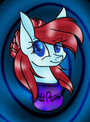 Size: 1398x1891 | Tagged: safe, artist:donnie-moon, oc, oc only, earth pony, pony, abstract background, bust, clothes, earth pony oc, smiling, solo