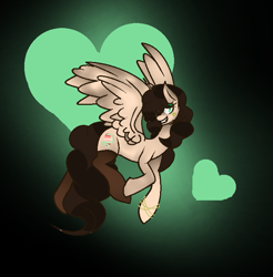 Size: 671x683 | Tagged: safe, artist:aonairfaol, oc, oc only, pegasus, pony, abstract background, female, flying, grin, hair over one eye, mare, pegasus oc, smiling, solo
