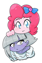 Size: 234x349 | Tagged: safe, alternate version, artist:batipin, limestone pie, pinkie pie, equestria girls, g4, :<, :>, duo, female, geode of sugar bombs, magical geodes, pie sisters, siblings, simple background, sisters, transparent background