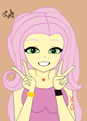 Size: 700x970 | Tagged: safe, artist:flutteryaylove, fluttershy, equestria girls, g4, cute, double peace sign, female, peace sign, smiling, solo