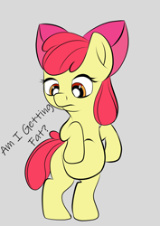 Size: 2048x2897 | Tagged: safe, artist:teenageapplebloom, apple bloom, earth pony, pony, g4, apple bloom's bow, bipedal, bow, female, filly, hair bow, high res, pregbloom, pregnant, pregnant apple bloom, pregnant foal, solo, standing on two hooves, teenage apple bloom, teenager, text