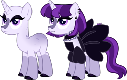 Size: 2515x1577 | Tagged: safe, artist:kurosawakuro, oc, oc only, pony, unicorn, bald, base used, clothes, dress, female, magical lesbian spawn, mare, offspring, parent:inky rose, parent:twilight sparkle, simple background, solo, transparent background