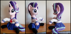 Size: 1433x693 | Tagged: safe, artist:littlefairyswonders, starlight glimmer, pony, g4, clothes, female, irl, mare, photo, plushie, sailor uniform, schoolgirl, skirt, solo, uniform