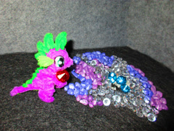 Size: 4307x3231 | Tagged: safe, alternate version, artist:malte279, part of a set, rarity, spike, dragon, g4, chenille, chenille stems, chenille wire, craft, gemstones, mosaic, photo, pipe cleaner sculpture, pipe cleaners, sculpture, solo