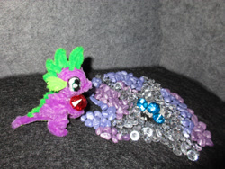 Size: 3084x2313 | Tagged: safe, artist:malte279, part of a set, rarity, spike, dragon, g4, chenille, chenille stems, chenille wire, craft, gemstones, high res, mosaic, photo, pipe cleaner sculpture, pipe cleaners, sculpture, solo