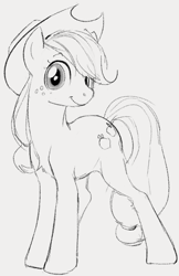 Size: 421x650 | Tagged: safe, artist:dotkwa, applejack, earth pony, pony, g4, applejack's hat, cowboy hat, cute, female, grayscale, hat, jackabetes, looking at you, mare, monochrome, solo