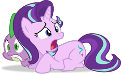 Size: 4872x3000 | Tagged: safe, artist:frownfactory, spike, starlight glimmer, dragon, pony, unicorn, g4, the crystalling, cowering, duo, female, horn, male, mare, open mouth, simple background, transparent background, vector