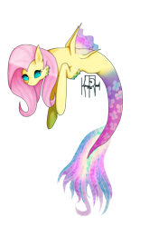 Size: 860x1303 | Tagged: safe, artist:kimmytheredhead, fluttershy, merpony, pegasus, pony, g4, blue eyes, female, fin wings, fins, fish tail, flowing tail, looking at you, mermaid tail, no pupils, pink mane, seaponified, seapony fluttershy, signature, simple background, solo, species swap, tail, teal eyes, transparent background, wings
