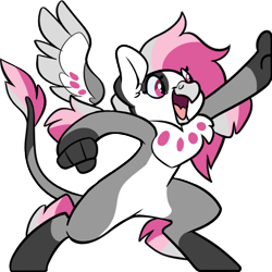 Size: 600x600 | Tagged: safe, artist:kez, oc, oc only, oc:cherry feather, hippogriff, bipedal, chest fluff, high five, leonine tail, open mouth, pale belly, simple background, transparent background, vector, white belly