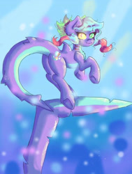 Size: 640x846 | Tagged: safe, artist:shitsuki-kage, oc, oc only, original species, shark, shark pony, bubble, dorsal fin, ear fluff, eyelashes, fish tail, flowing tail, looking at you, ocean, smiling, solo, swimming, tail, underwater, water