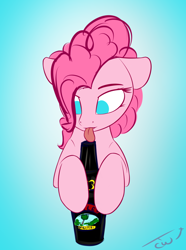 Size: 1362x1833 | Tagged: safe, artist:colourwave, pinkie pie, earth pony, pony, g4, alcohol, bailey's irish cream, bust, female, floppy ears, licking, simple background, solo, tongue out