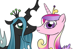Size: 3000x2000 | Tagged: safe, artist:swagstapiece, princess cadance, queen chrysalis, alicorn, changeling, changeling queen, pony, g4, boop, female, high res, infidelity, lesbian, noseboop, ship:cadalis, shipping, simple background, transparent background